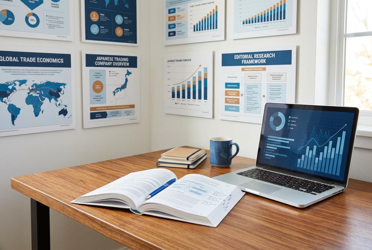 商社株ラーニング編集局の編集デスク風景